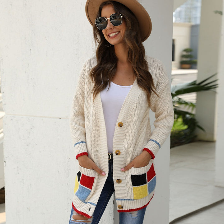 Knit jacket for women with colorful details and large buttons Lune London