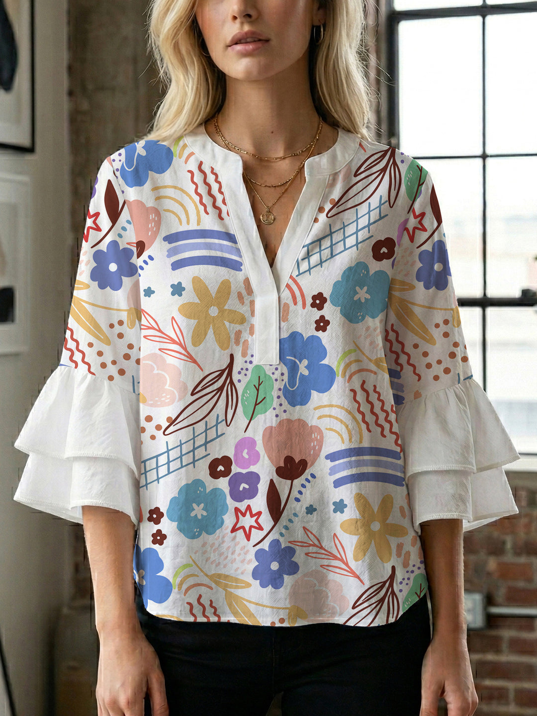 Women's artistic top with ruffled sleeves Lune London