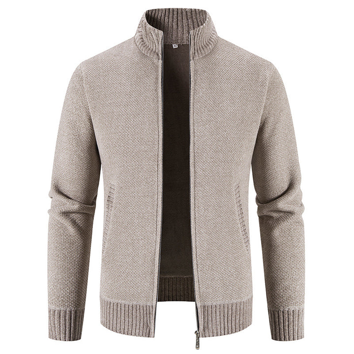Trendy knitted jacket for men with high collar and zipper Lune London
