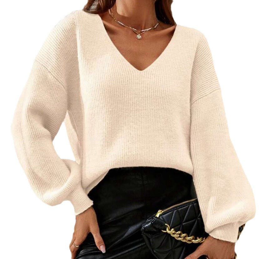 Ladies elegant V-neck sweater with puff sleeves Lune London