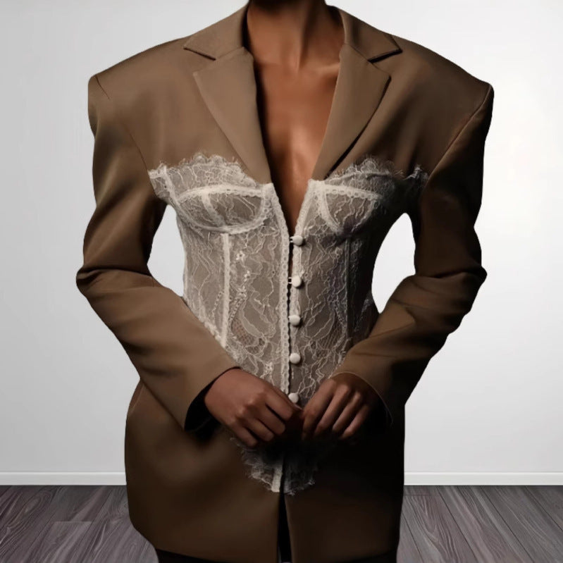 Lune London women's tailored blazer with lace inserts