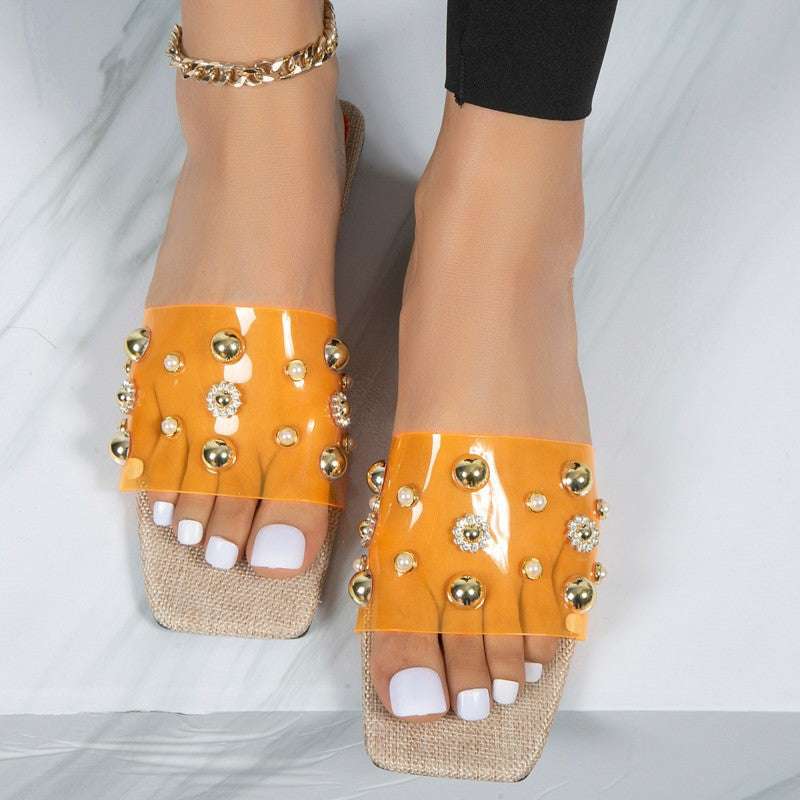 Modern sandals for women with remarkable pearl embellishments Lune London