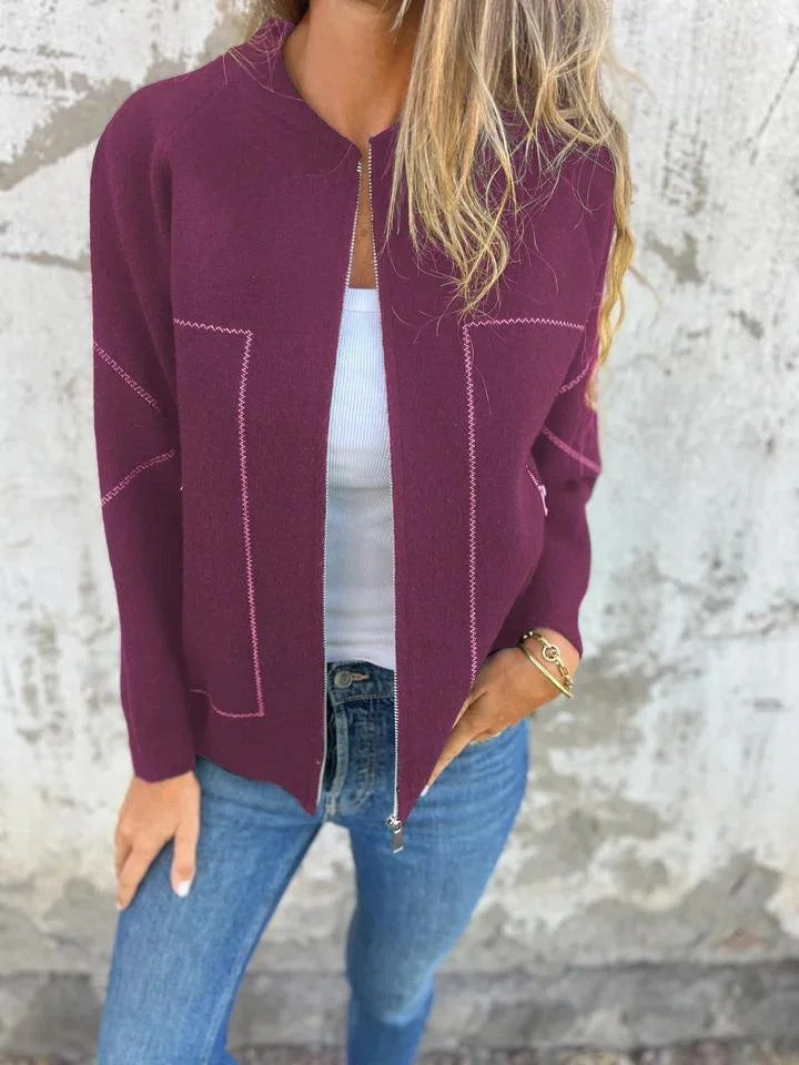 Ladies' knit jacket with stylish zipper details and a fine textured pattern Lune London