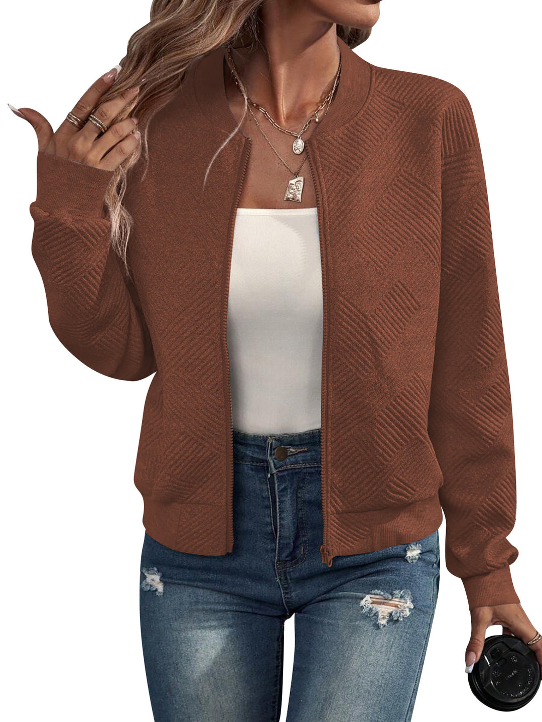 Casual bomber jacket for women with a fine texture design and practical pockets Lune London