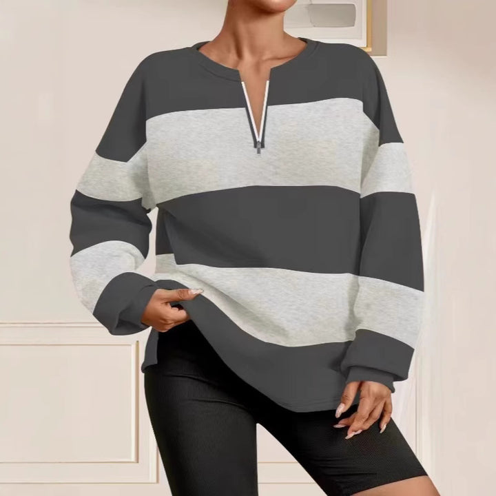 Trendy hooded sweatshirt for women with zipper and striped design Lune London