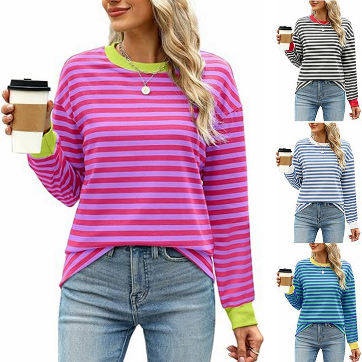 Ladies Casual Striped Sweater with Round Neck Lune London
