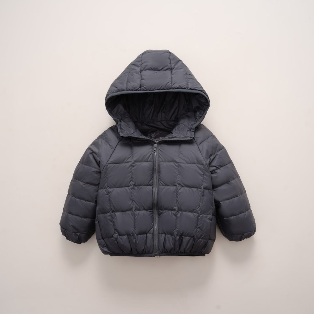 Ladies warm down jacket with hood and cross-quilted design Lune London