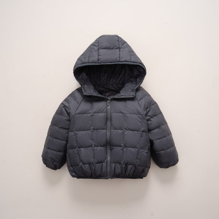 Ladies warm down jacket with hood and cross-quilted design Lune London
