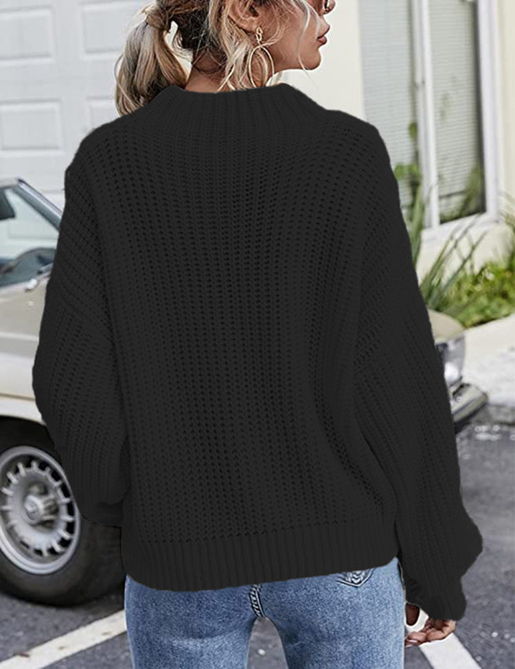 Chunky knit sweater for women with cable design and high collar Lune London