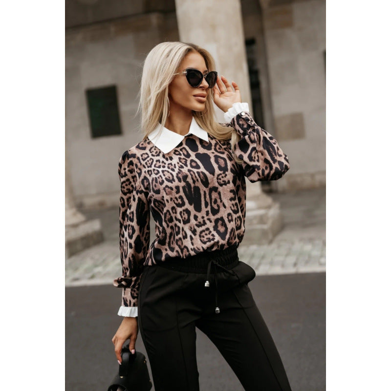 Blouse pour femmes avec motif léopard et col tendance Chic & Stil