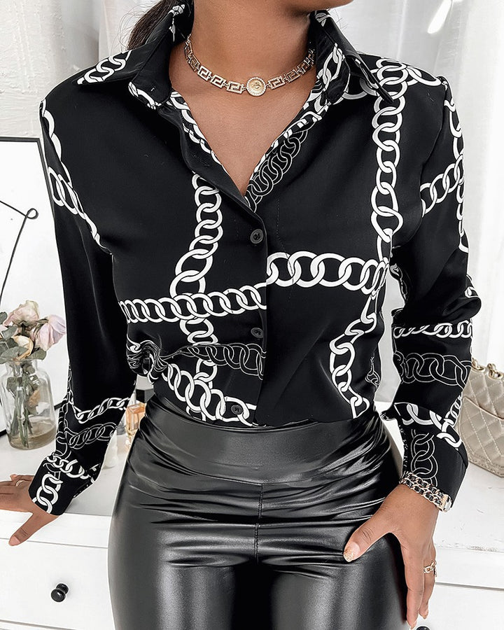 Women's blouse with elegant print, trendy collar and fitted cut Lune London
