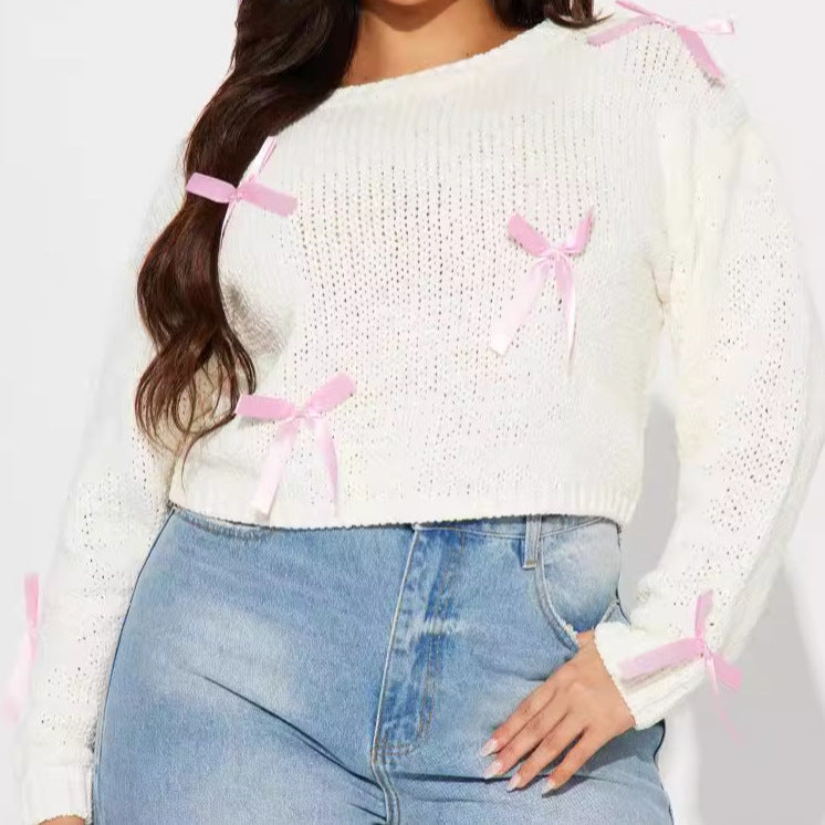 Ladies Cute Knitted Sweater with Bow Appliqués Lune London