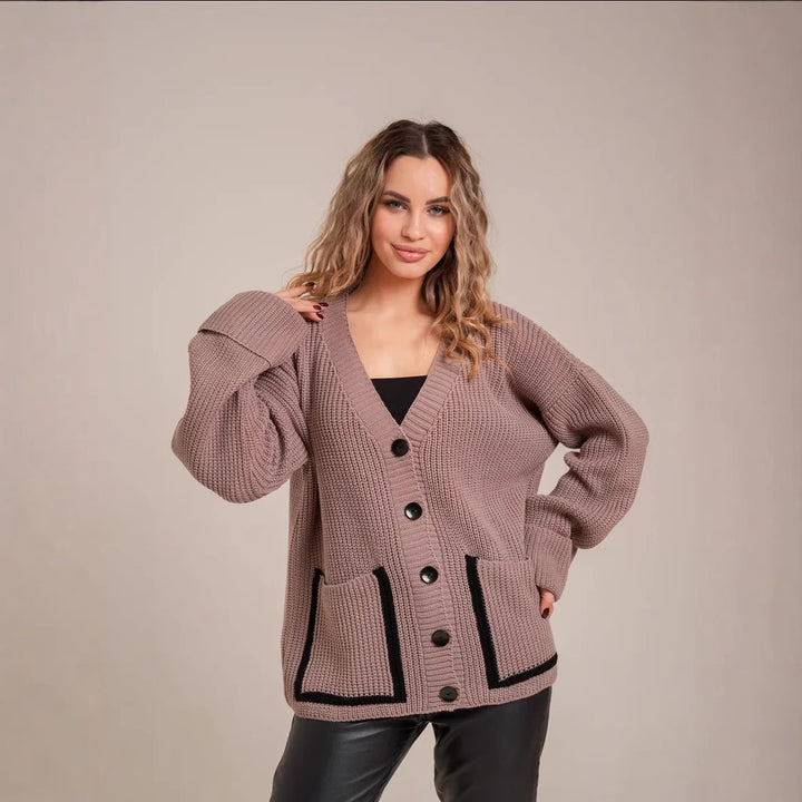 Knitted jacket for women with large collar and pockets Lune London
