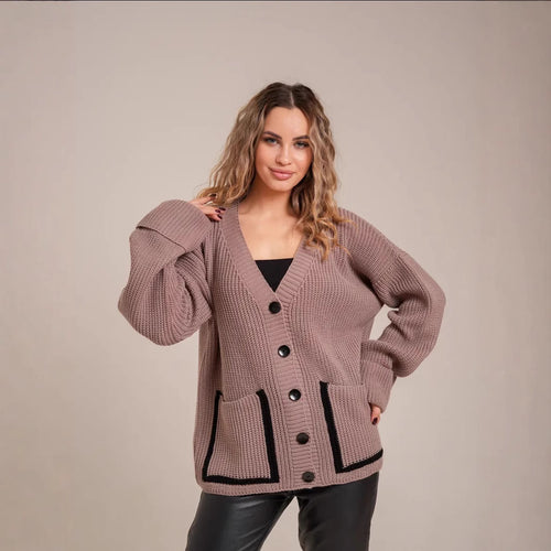 Knitted jacket for women with large collar and pockets Lune London