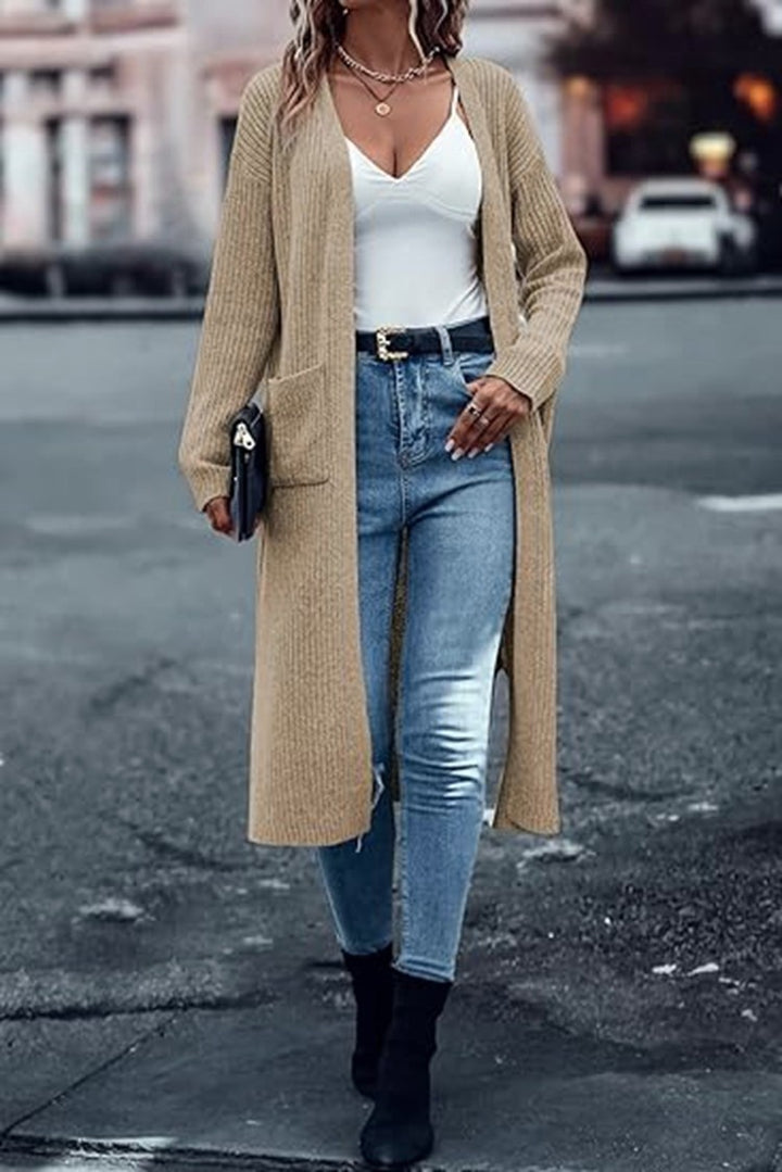 Cardigan chunky tricot pour femmes avec poches ouvertes et coupe décontractée Chic & Stil