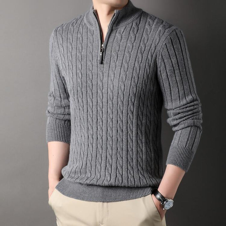 Elegant knitted men's sweater with half-zip and cable pattern Lune London