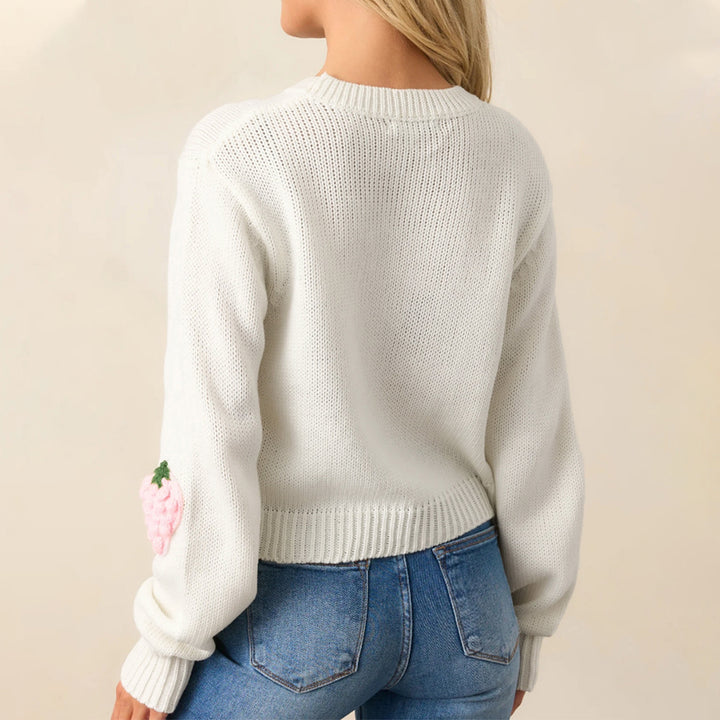 Knit sweater for women with strawberry appliqués and a relaxed fit Lune London