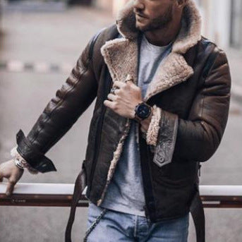 Men's leather jacket with luxurious fur lining and distinctive collar Lune London