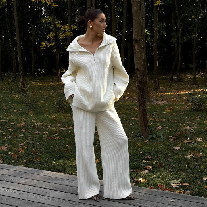 Knitted loungewear set for women with a loose fit and high collar Lune London