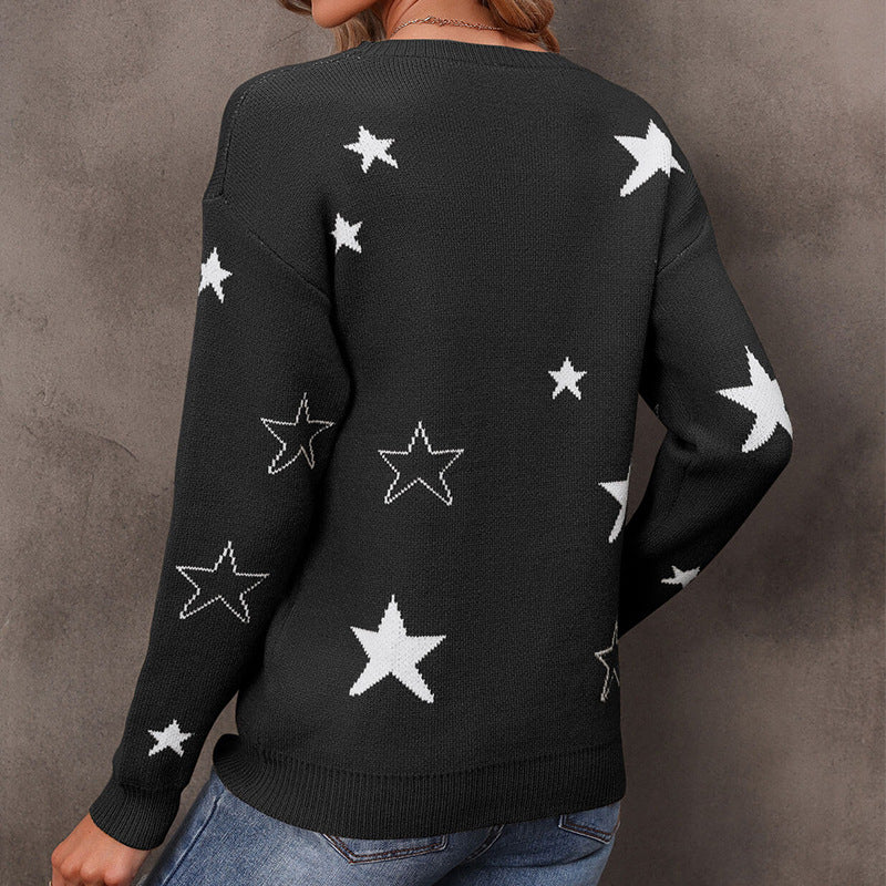 Pull en tricot pour femmes avec un motif d'étoile tendance et une coupe décontractée Chic & Stil