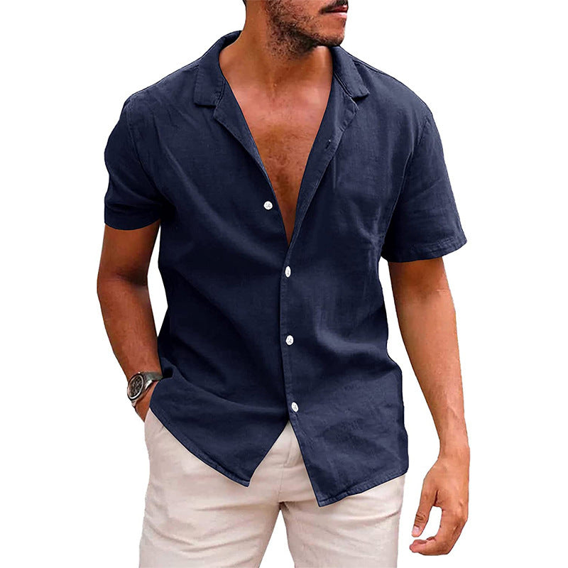 Men's short sleeve shirt in a soft linen blend with a modern Henley neckline Lune London