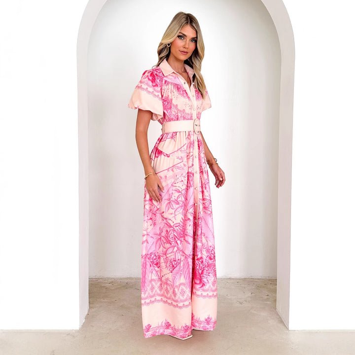 Chic & Stil Women's maxi dress with floral pattern and waistband