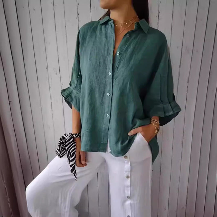 Women Casual Linen Blouse with Loose Fit and Button Placket Lune London