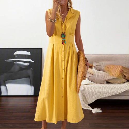 Maxi dress for women with button placket and versatile cut Lune London