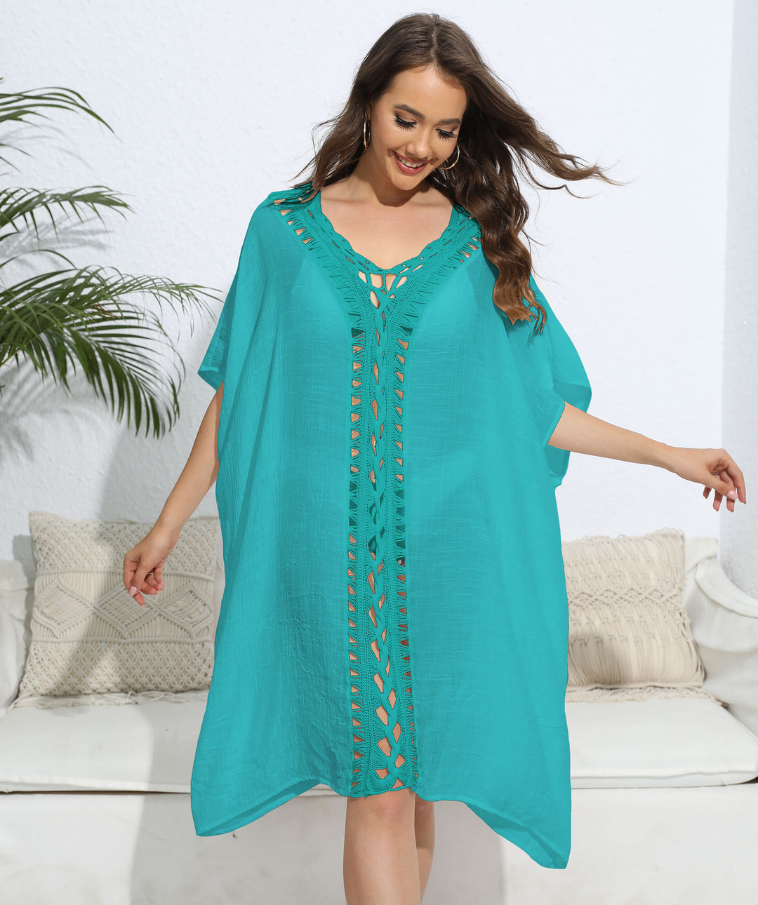 Women Boho lace swimsuit neckline tunic Lune London