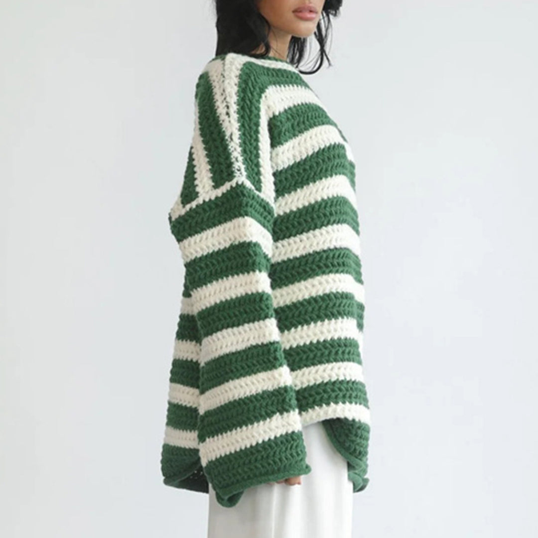 Pull décontracté en tricot épais pour femmes avec un motif à rayures frappant Chic & Stil