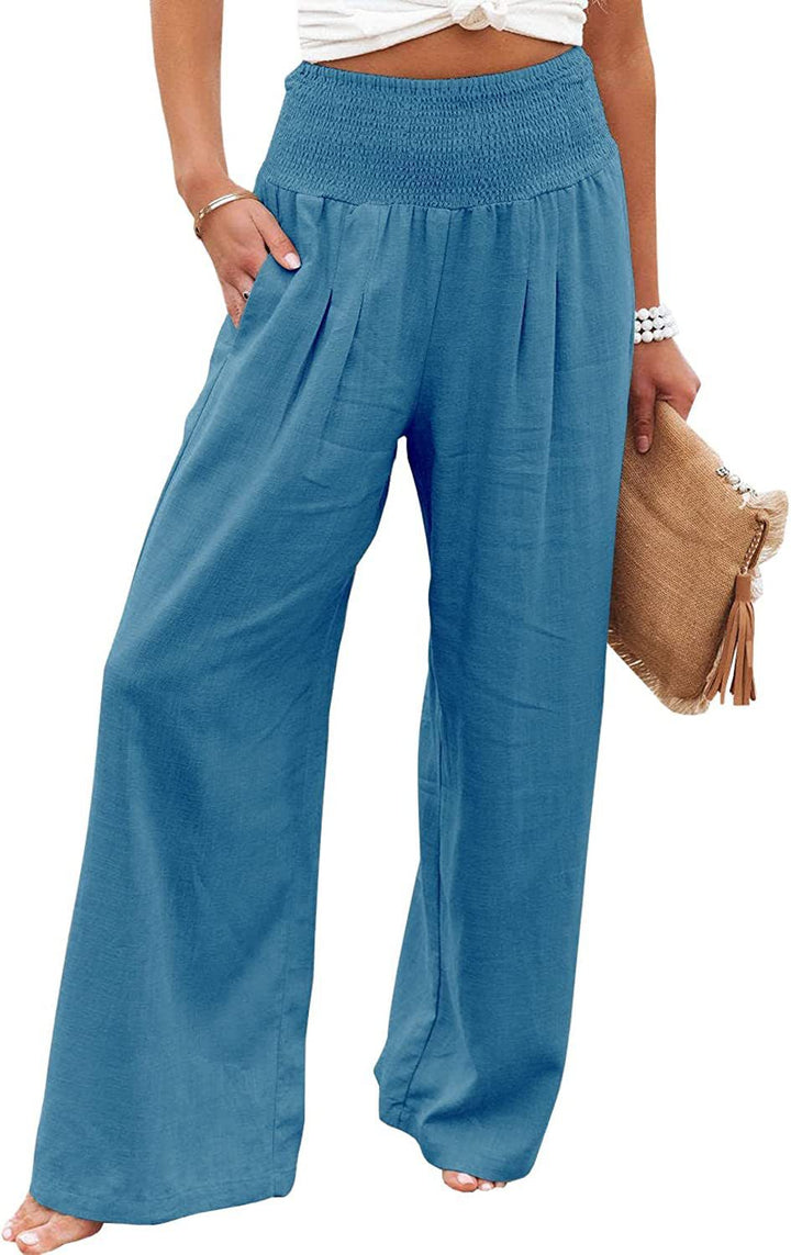 Light linen pants for women with elastic waist and wide fit Lune London