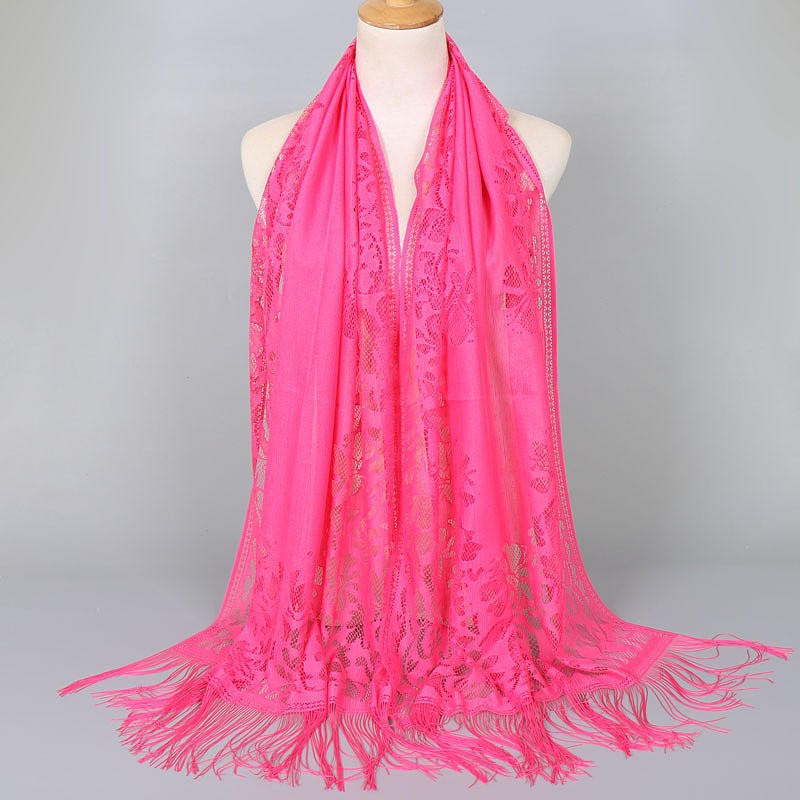 Women's Long Lace Scarf with Fringed Edges Lune London