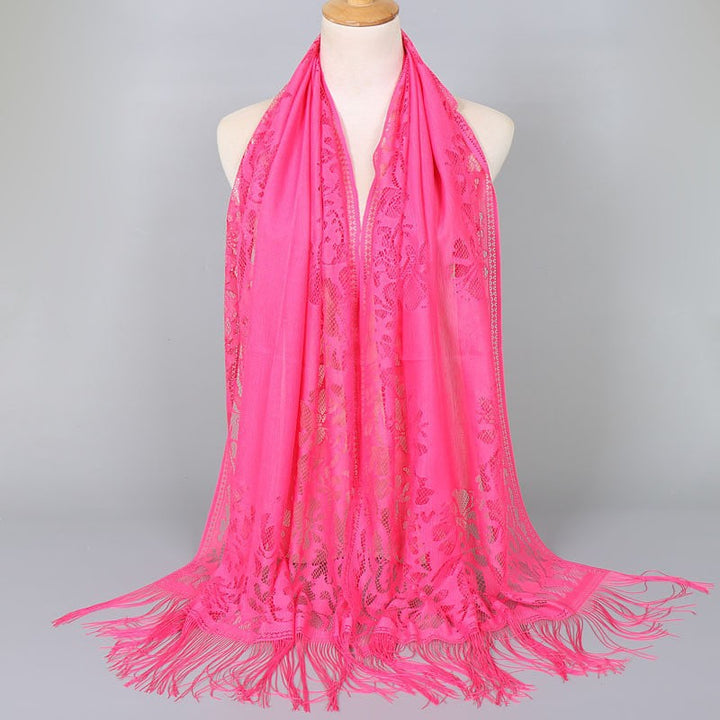 Women's Long Lace Scarf with Fringed Edges Lune London