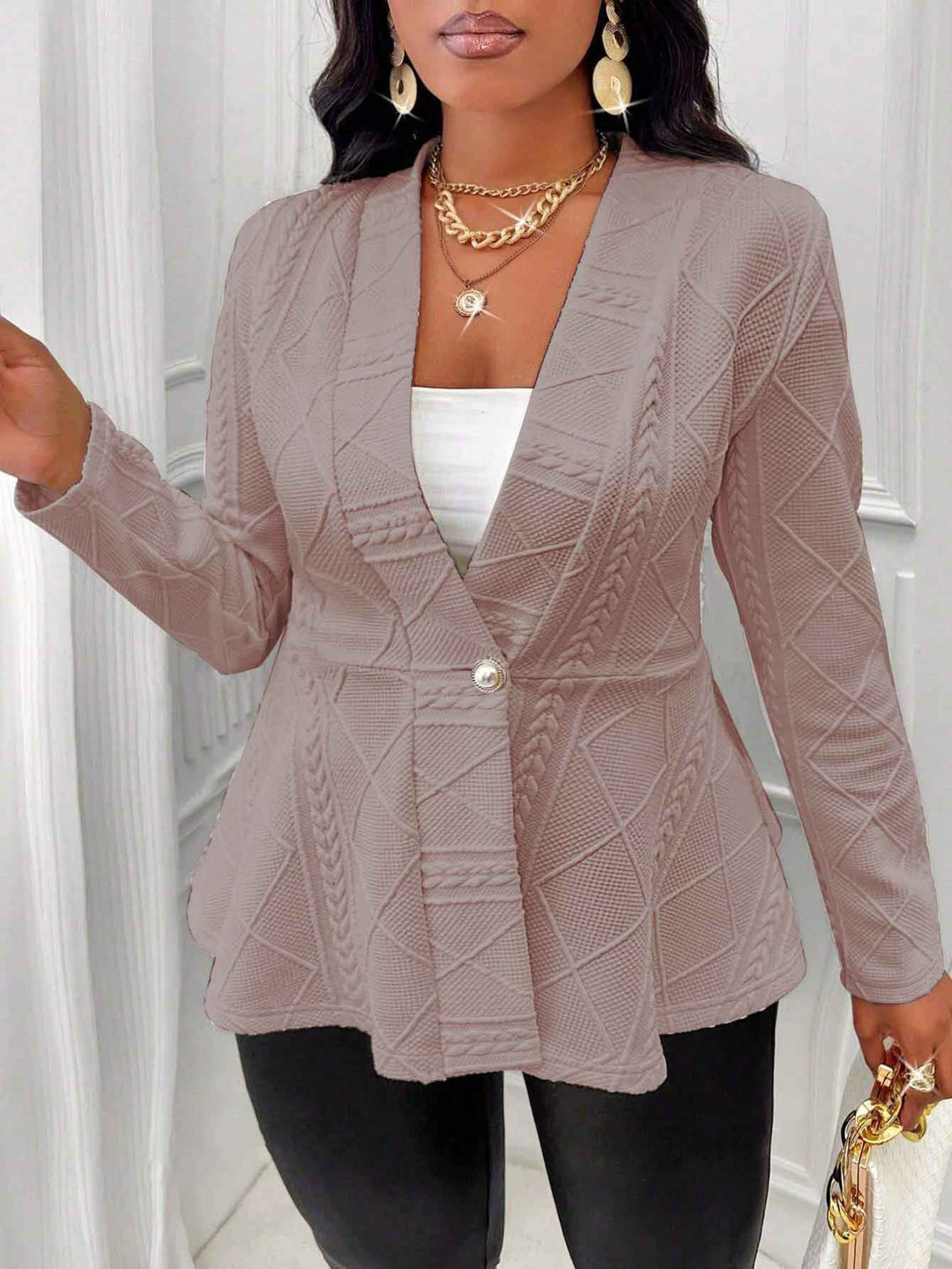 Ladies Elegant Jacket with Textured Design and Flattering Chic Cut and Style