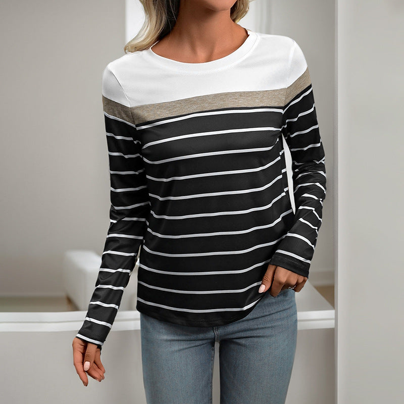 Casual long sleeve t-shirt for women with striped pattern and round neck Lune London