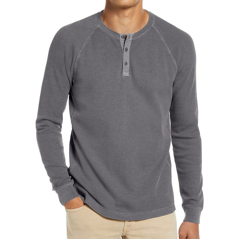 Men's Long Sleeve Henley T-Shirt in Breathable Cotton Blend with Button Placket Lune London
