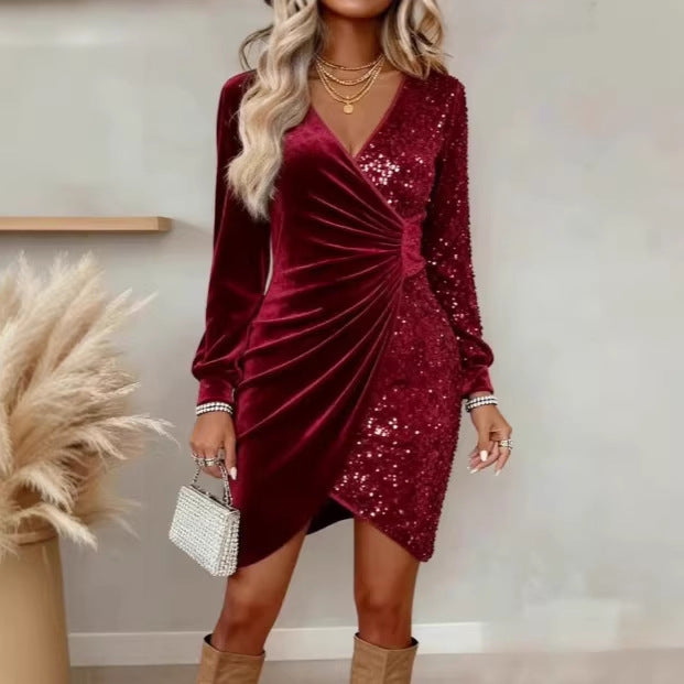 Women's Glamorous Wrap Dress with Sequins and Shimmering Details Lune London