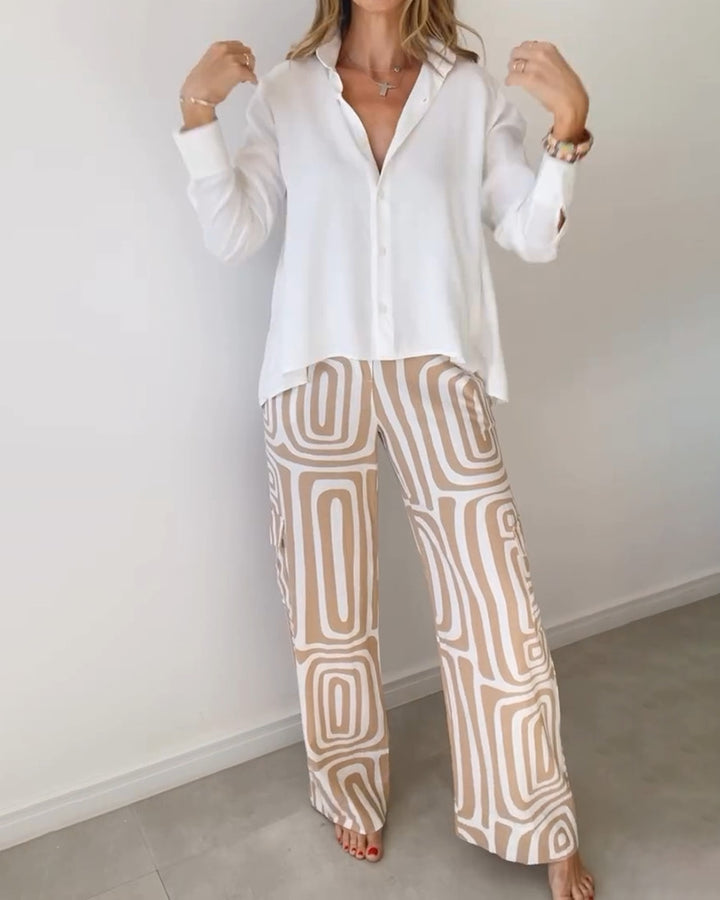 Flared pants for women with a patterned design and high waist Lune London