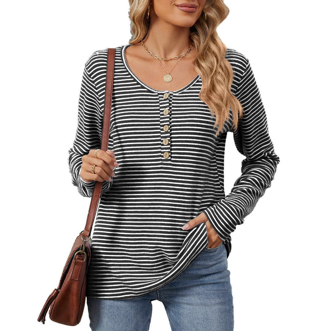 Striped long-sleeve T-shirt for women with button placket and casual fit Lune London