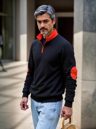 Sweat-mode sweater for men with functional zipper and contrasting elbow patches Lune London