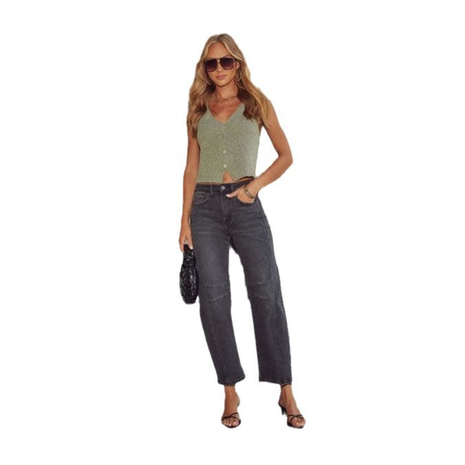 High-waisted loose jeans for women with textured design Lune London