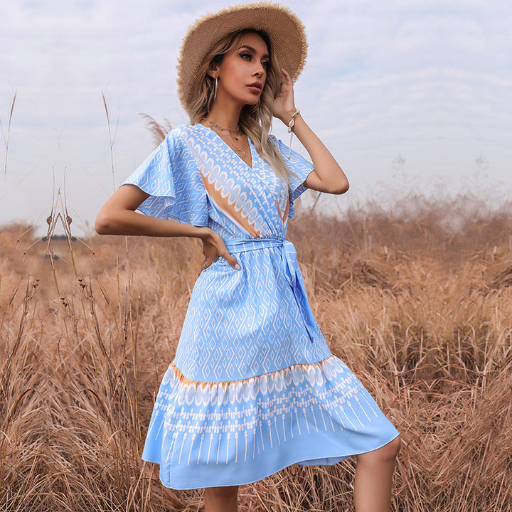 Lune London wrap midi dress for women with decorative patterns