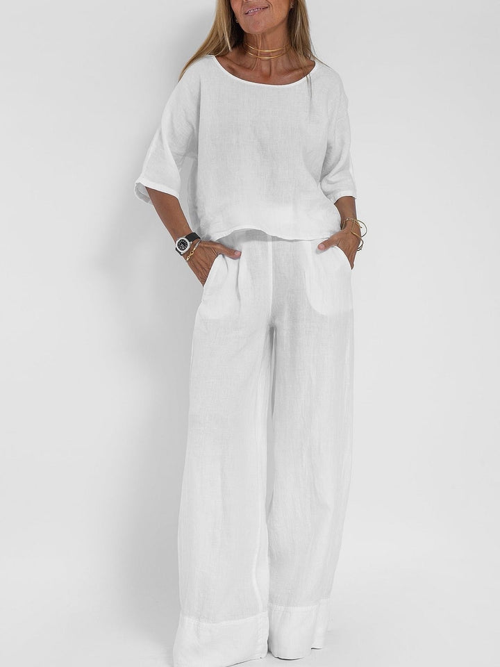 Lune London linen casual set for women with a loose top and palazzo pants