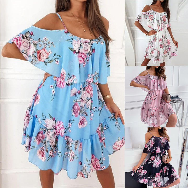 Chic Cold-Shoulder Mini Flowers Dress