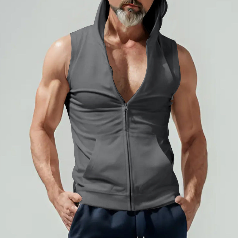 Men's Sleeveless Zip Hoodie with Deep V Neck and Breathable Material Lune London