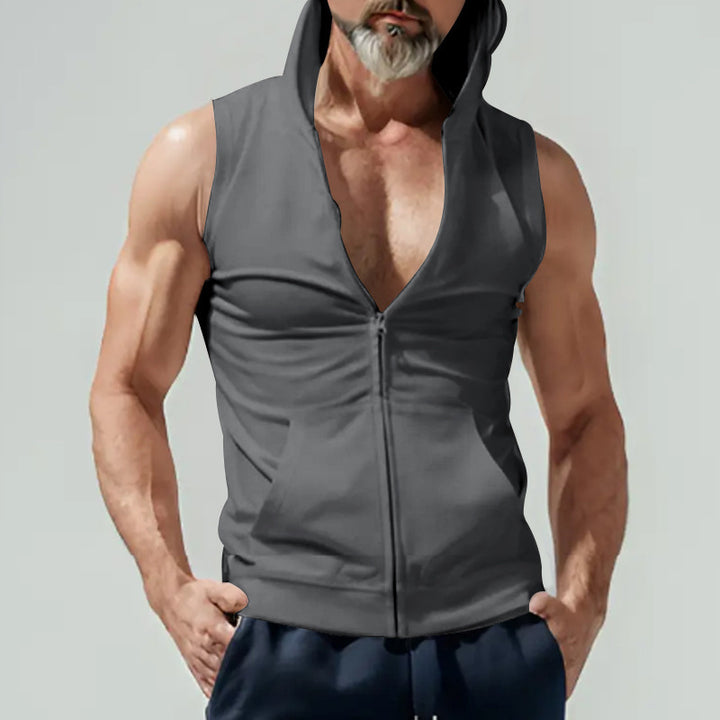 Men's Sleeveless Zip Hoodie with Deep V Neck and Breathable Material Lune London