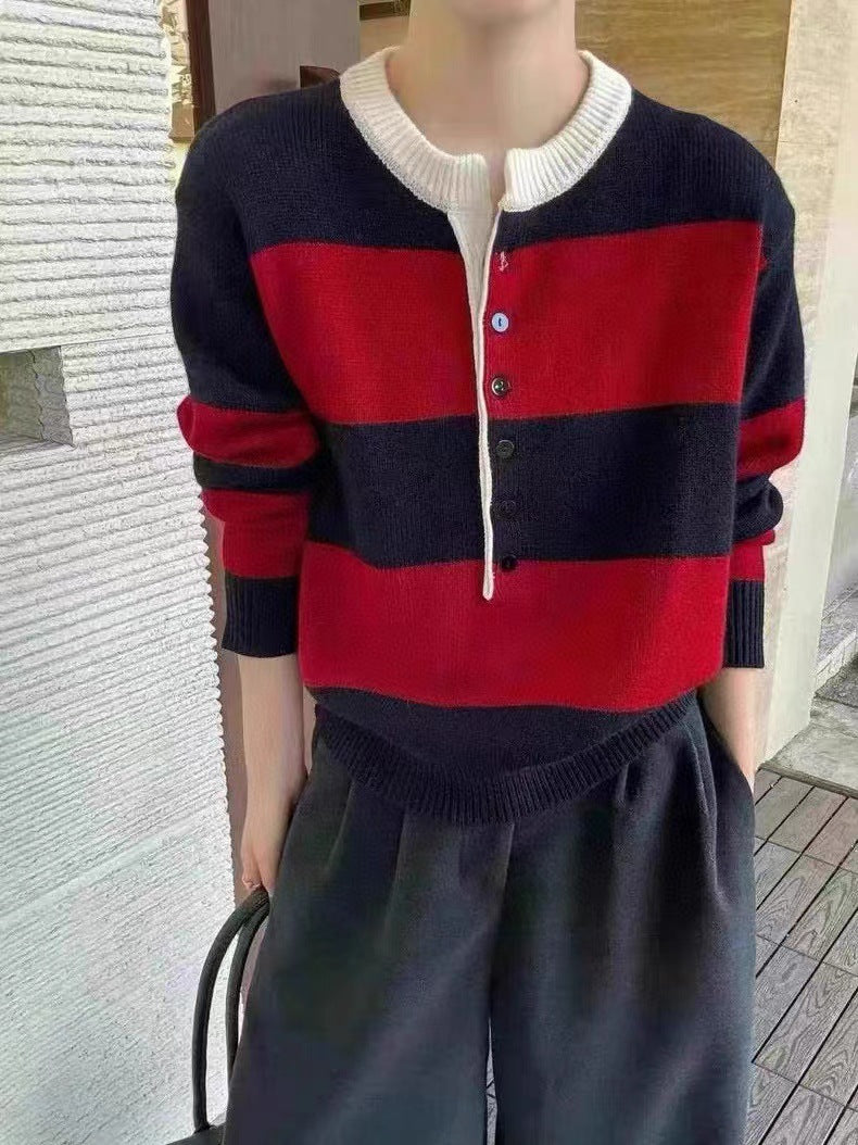 Pull tricoté sporty pour femmes avec patte de boutonnage et motif graphique Chic & Stil