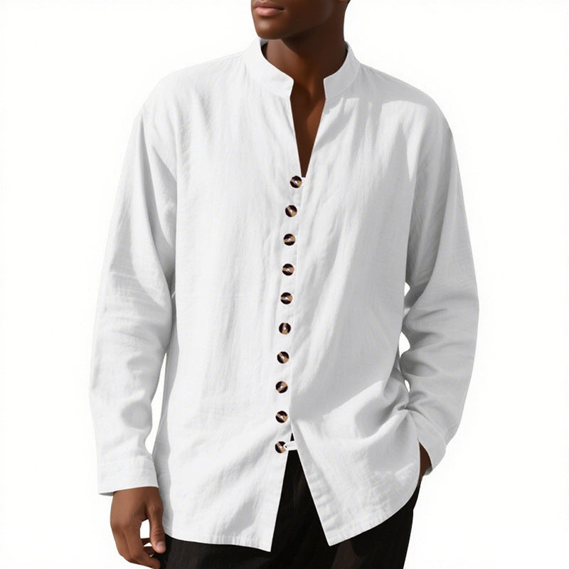 Men's long sleeve shirt with modern high collar and single button placket Lune London