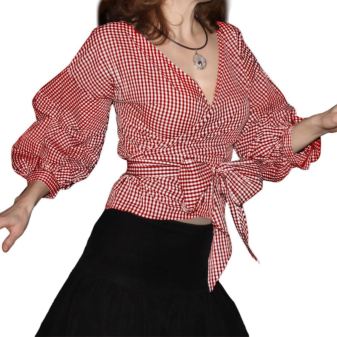 Lune London women’s wrapped blouse with ruffled sleeves
