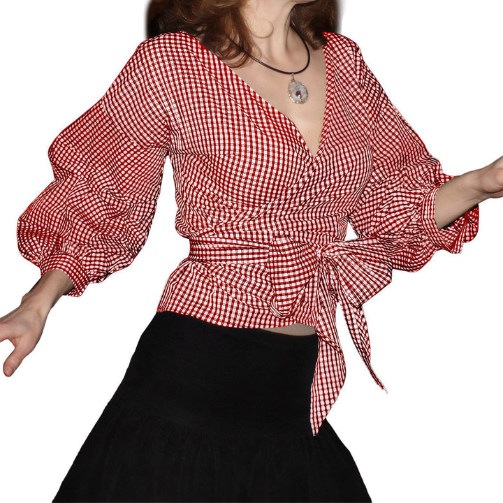Lune London women’s wrapped blouse with ruffled sleeves